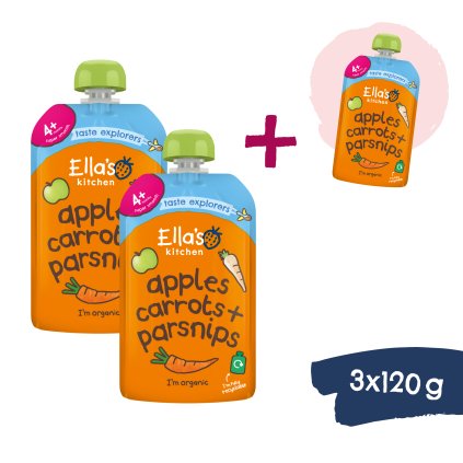 2+1 ZDARMA: Ella's Kitchen BIO Mrkev, jablko a pastinák (120 g)