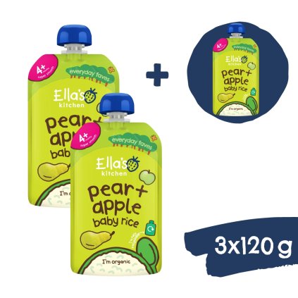2+1 ZDARMA: Ella's Kitchen BIO Dětská rýže, hruška a jablko (120 g)