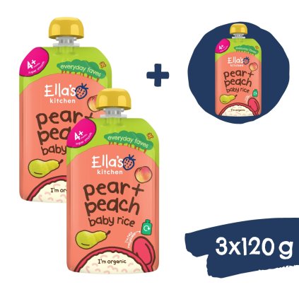 2+1 ZDARMA: Ella's Kitchen BIO Dětská rýže, hruška a broskve (120 g)