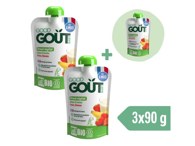 2+1 ZDARMA: Good Gout BIO Ovesný dezert s jahodou a banánem (90 g)