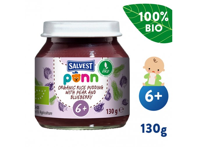 SALVEST Põnn BIO Hruškovo-borůvkové pyré s jáhly (130 g)