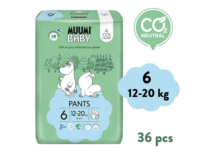 Muumi Baby Pants 6 Junior 12-20 kg (36 ks), kalhotkové eko pleny
