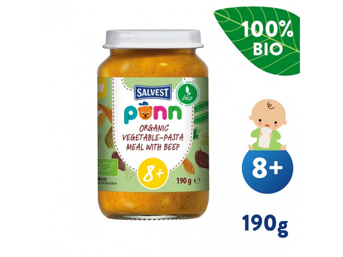 SALVEST Põnn BIO Hovězí maso s těstovinami (190 g)