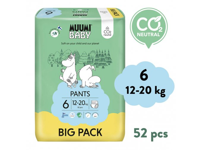 Muumi Baby Pants 6 Junior 12-20 kg (52 ks), kalhotkové eko pleny