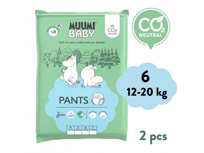 Muumi Baby Pants 6 Junior 12-20 kg (2 ks), kalhotkové eko pleny