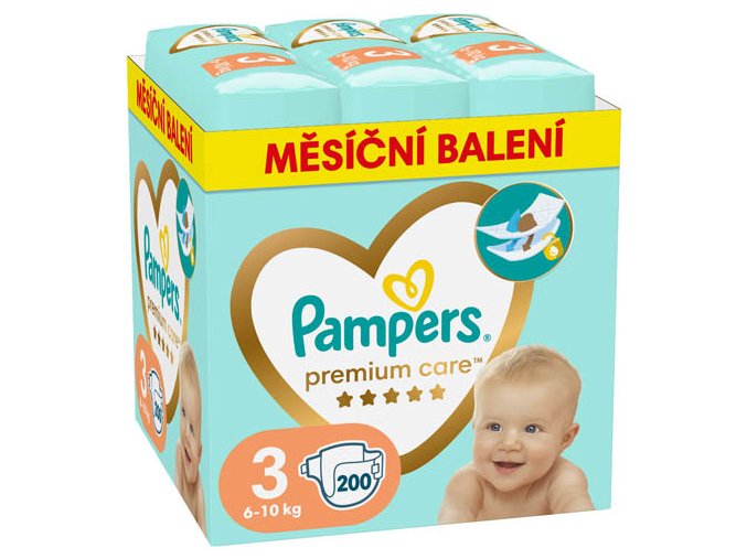 Pampers Premium Care Měsíční balení jednorázových plen vel. 3 (200 ks)