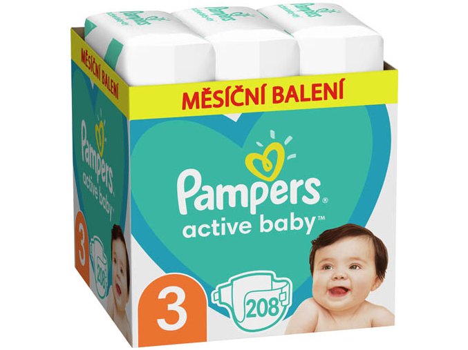 Pampers Active Baby Měsíční balení dětských plenek vel. 3 (208 ks)