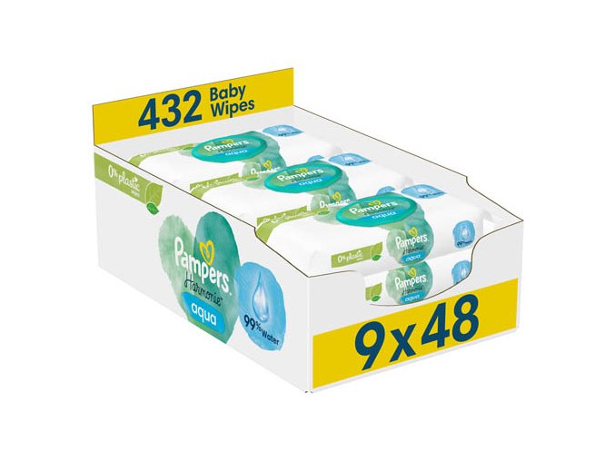 Pampers Harmonie Aqua Platic Free Dětské vlhčené ubrousky (9× 48 ks)