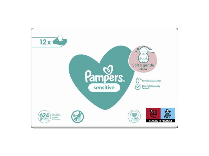 Pampers Sensitive BOX Dětské vlhčené ubrousky pro citlivou pokožku (12× 52 ks)