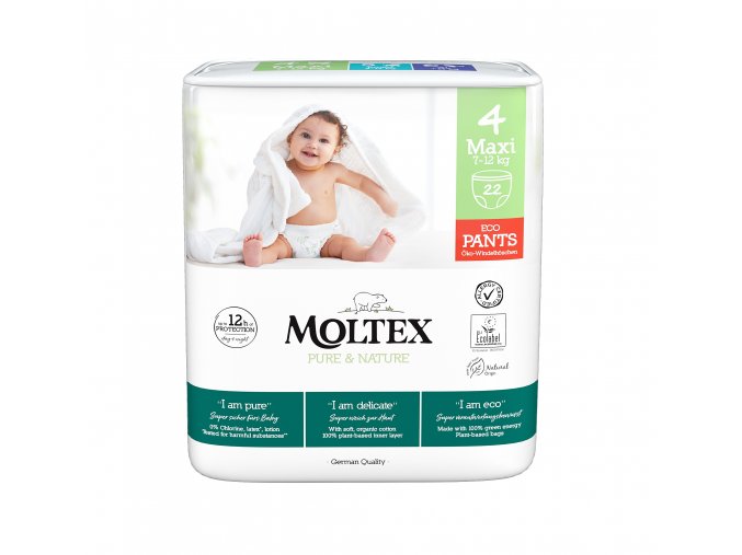 Moltex Pure & Nature Maxi 7–12 kg (22 ks), eko plenkové kalhotky