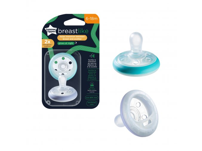 Tommee Tippee Dudlík Breast-like Night modrý 6–18 m (2 ks)