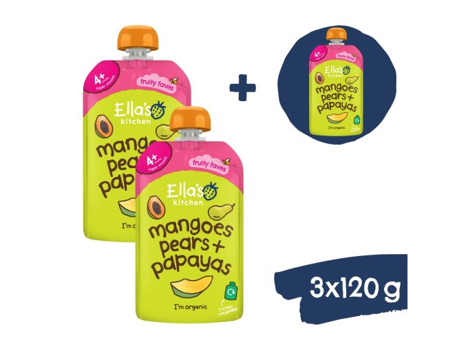 2+1 ZDARMA: Ella's Kitchen BIO Mango, hruška a papája (120 g)