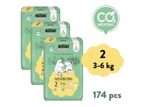 Muumi Baby 2 Newborn 3–6 kg (174 ks), měsíční balení eko plen