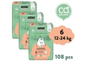 Muumi Baby 6 Junior 12–24 kg (108 ks), měsíční balení eko plen