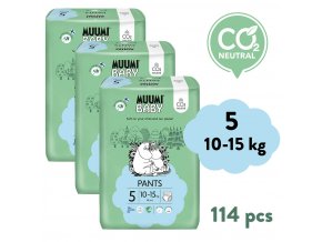 Muumi Baby Pants 5 Maxi+ 10-15 kg (114 ks), měsíční balení kalhotkových eko plen