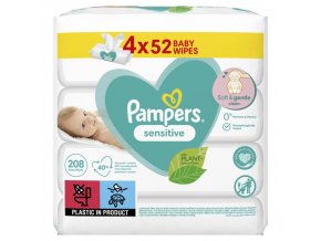 Pampers Sensitive Dětské vlhčené ubrousky pro citlivou pokožku (4× 52 ks)