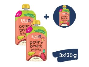 2+1 ZDARMA: Ella's Kitchen BIO Dětská rýže, hruška a broskve (120 g)