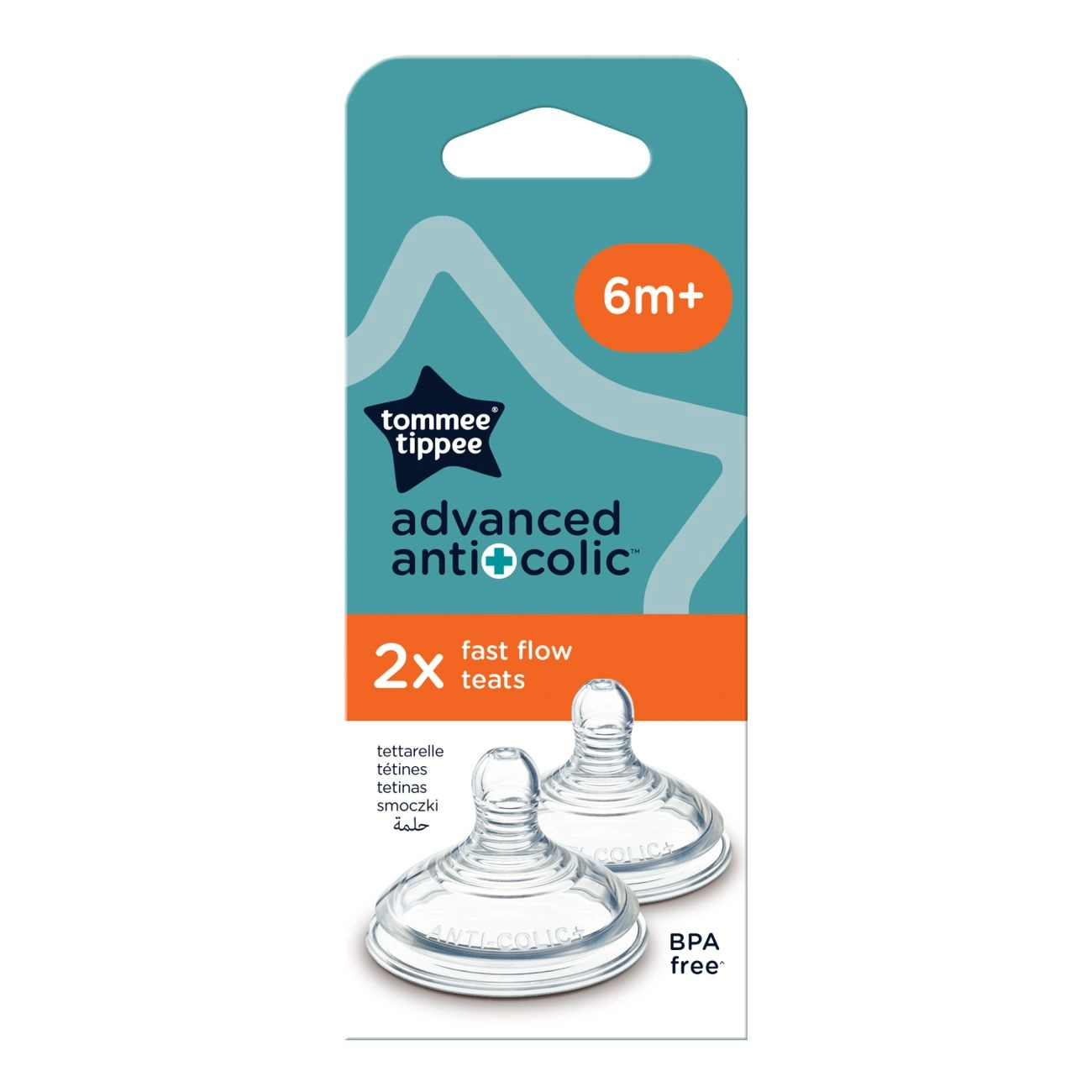 Tommee Tippee Savička Na Lahev Advanced Anti-Colic Rychlý Průtok 6m+, 2 ks
