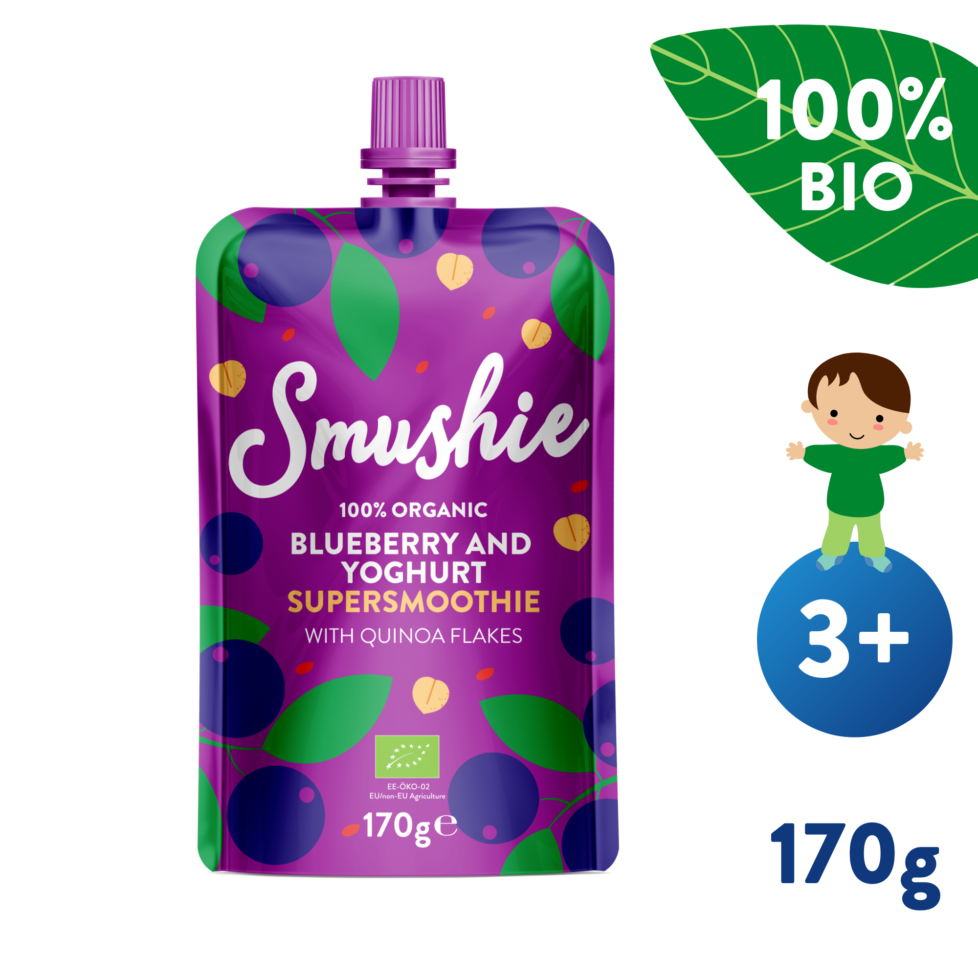 SALVEST Smushie BIO Ovocné smoothie s borůvkami, jogurtem a quinoou (170 g)