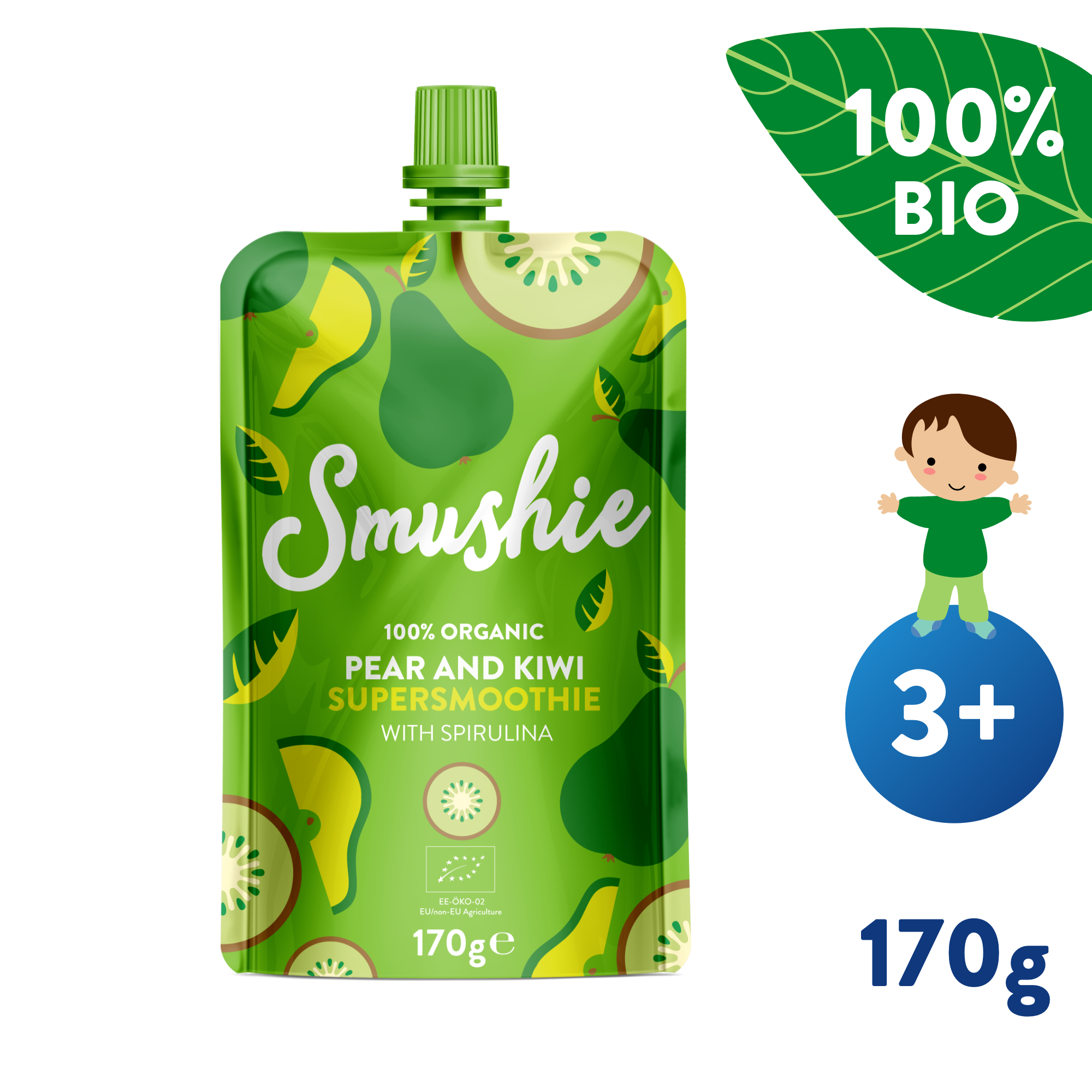 SALVEST Smushie BIO Ovocné smoothie s hruškou, kiwi a spirulinou (170 g)