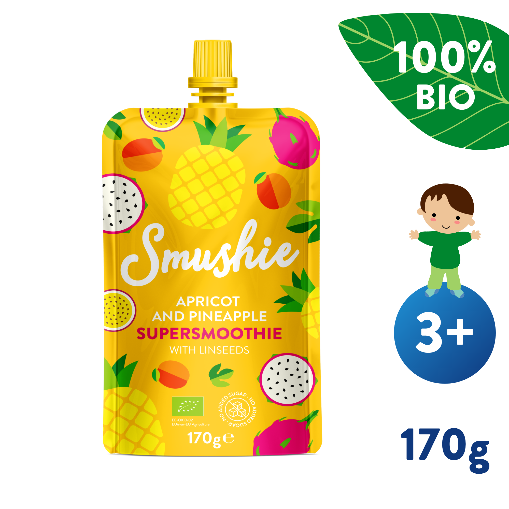 SALVEST Smushie BIO Ovocné smoothie s meruňkou, ananasem a lněnými semínky (170 g)