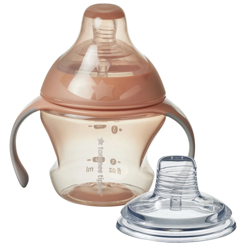 Tommee Tippee Transition Cup netekoucí hrneček se savičkou a měkkým silikonovým brčkem, 150 ml, červená