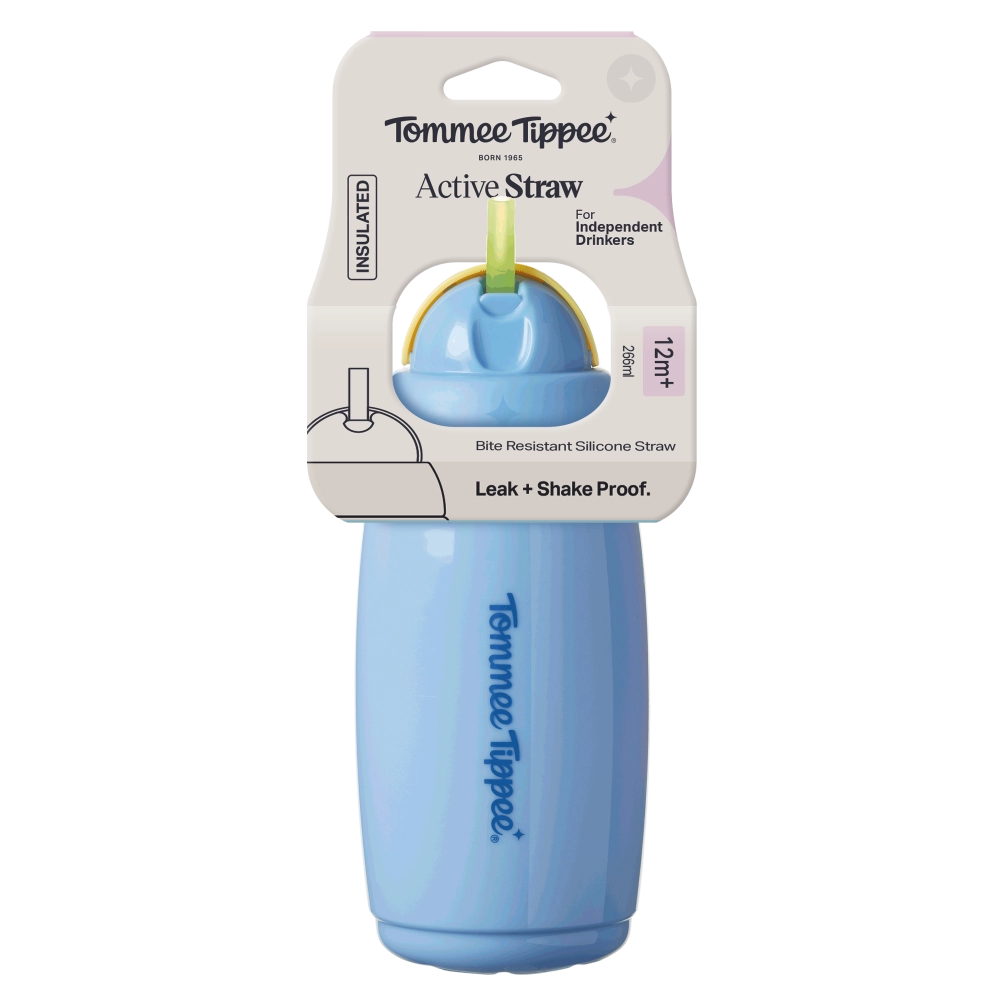 Tommee Tippee Active hrneček s brčkem, 266 ml, 12m+, modrý