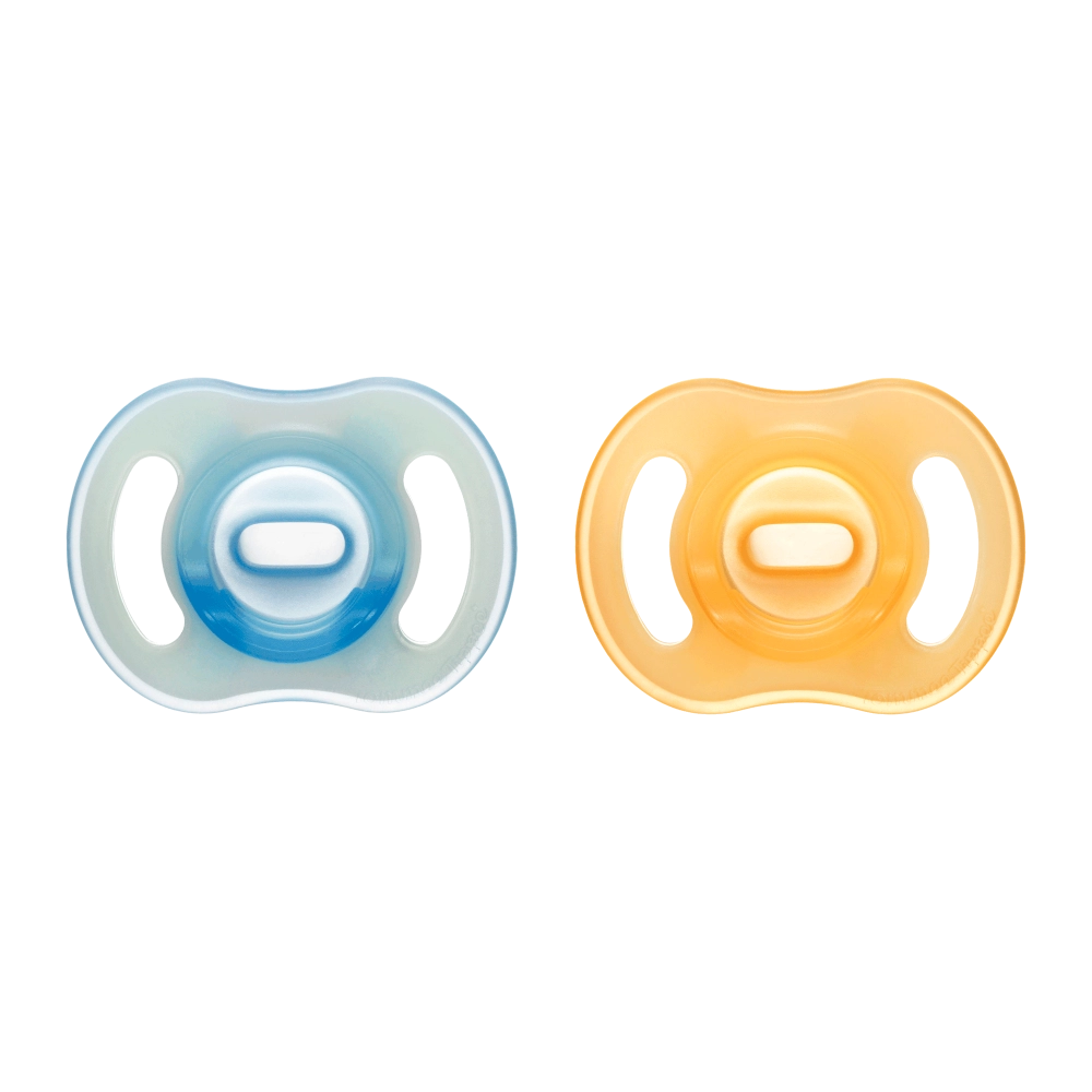 Tommee Tippee Ultra-light Night silikonový dudlík, 0-6m, 2 ks, oranžová a modrá