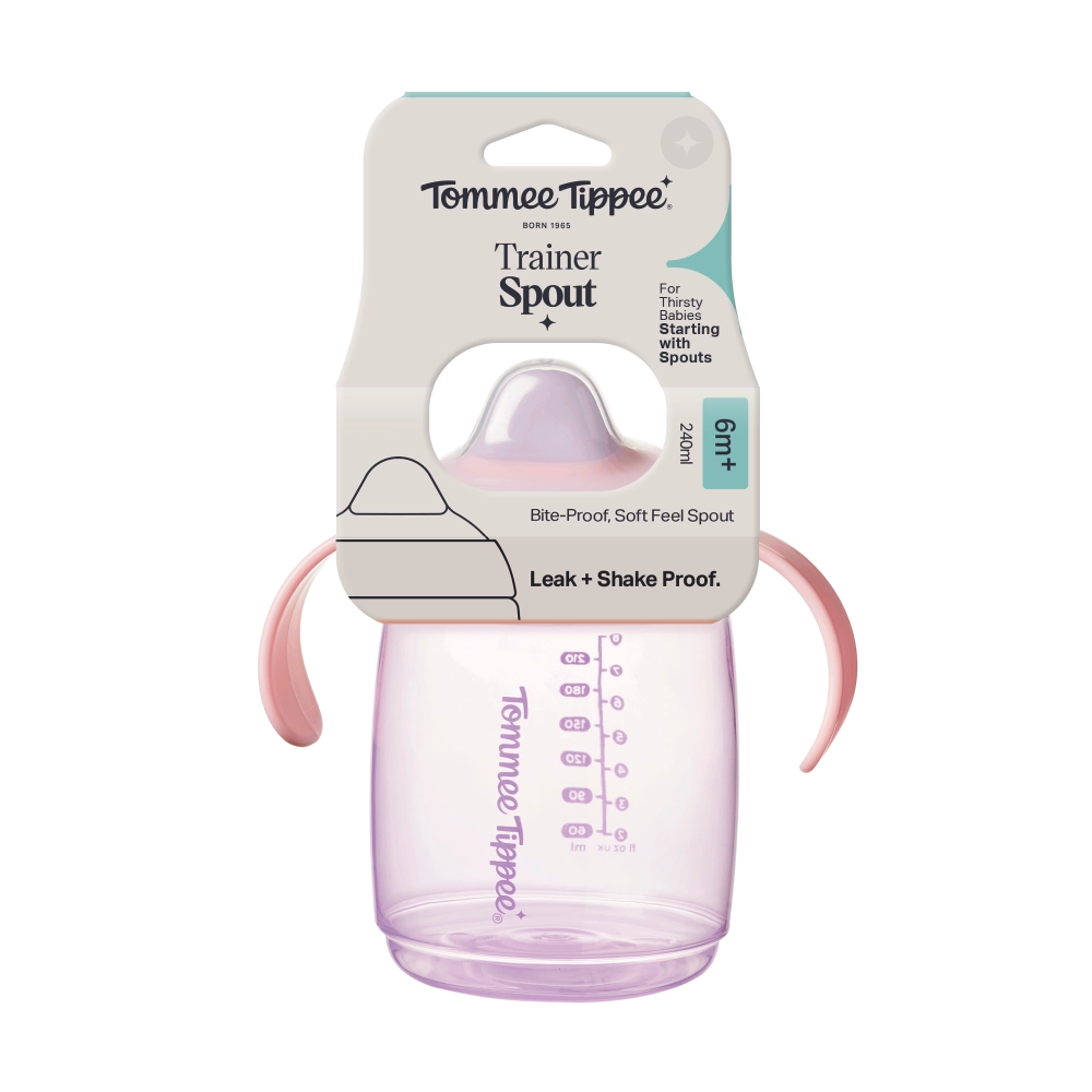 Tommee Tippee Tréninkový hrneček se savičkou, 240 ml, 6m+, růžový