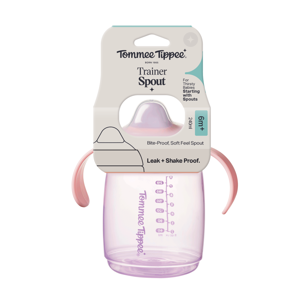 Levně Tommee Tippee Tréninkový hrneček se savičkou, 240 ml, 6m+, růžový