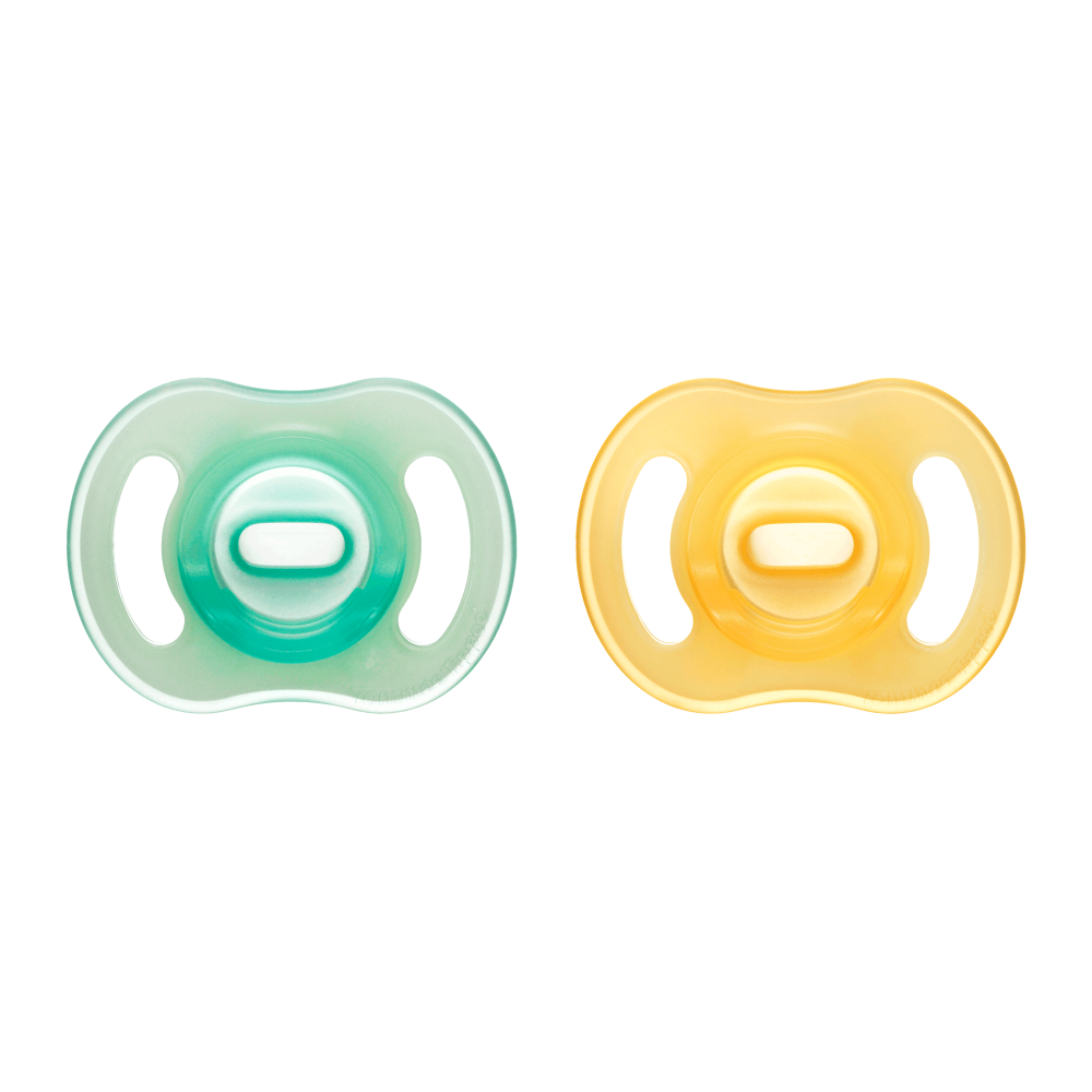 Levně Tommee Tippee Ultra-light Night silikonový dudlík, 0-6m, 2 ks, žlutá a zelená