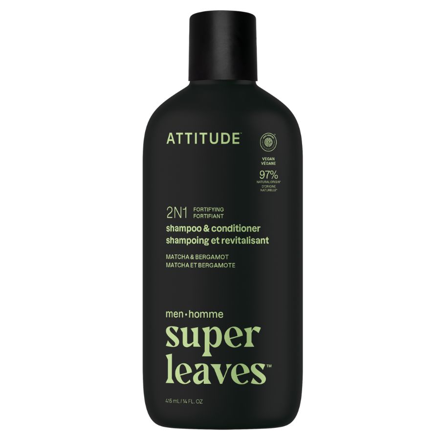 Pánský posilující šampon a kondicionér 2v1 ATTITUDE Super leaves - matcha a bergamot 415 ml