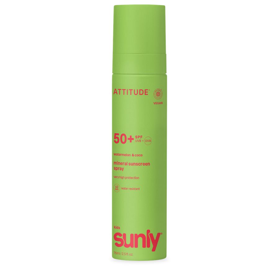 Levně Dětský minerální opalovací krém ve spreji ATTITUDE Sunly (SPF 50) s vůní melounu a kokosu 75 ml
