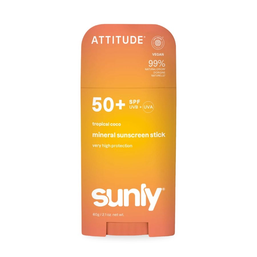 Minerální opalovací krém v tyčince SPF 50+ ATTITUDE Sunly s vůní tropického kokosu 60 g