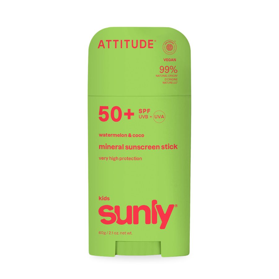 Dětský minerální opalovací krém ATTITUDE Sunly (SPF 50)  s vůní melounu a kokosu 60 g