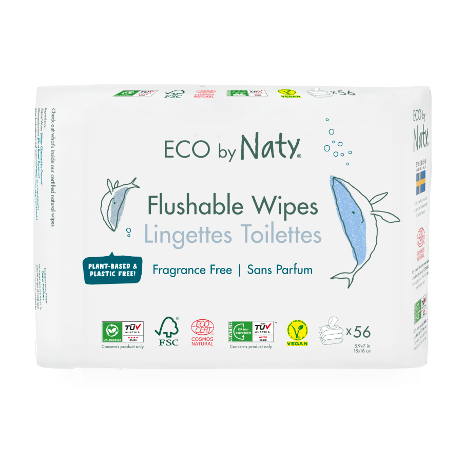 Levně Vlhčené ubrousky ECO by Naty bez vůně - splachovatelné - výhodné balení (3 x 56 ks)