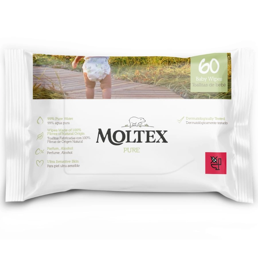 Vlhčené ubrousky Moltex Pure na bázi vody (60 ks)
