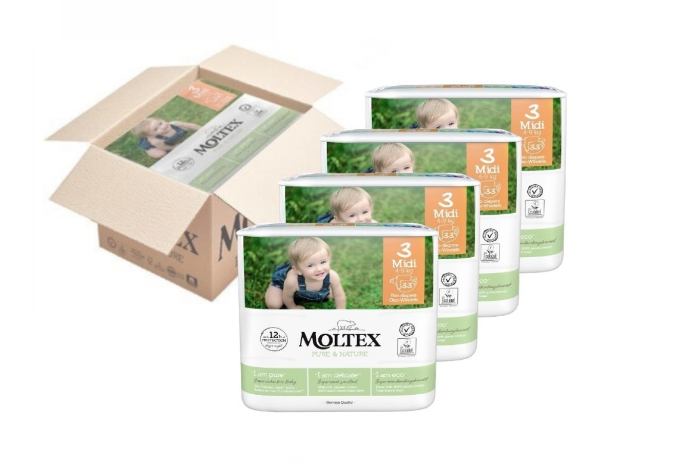 Plenky Moltex Pure & Nature Midi 4-9 kg - ekonomické balení (4 x 33 ks)