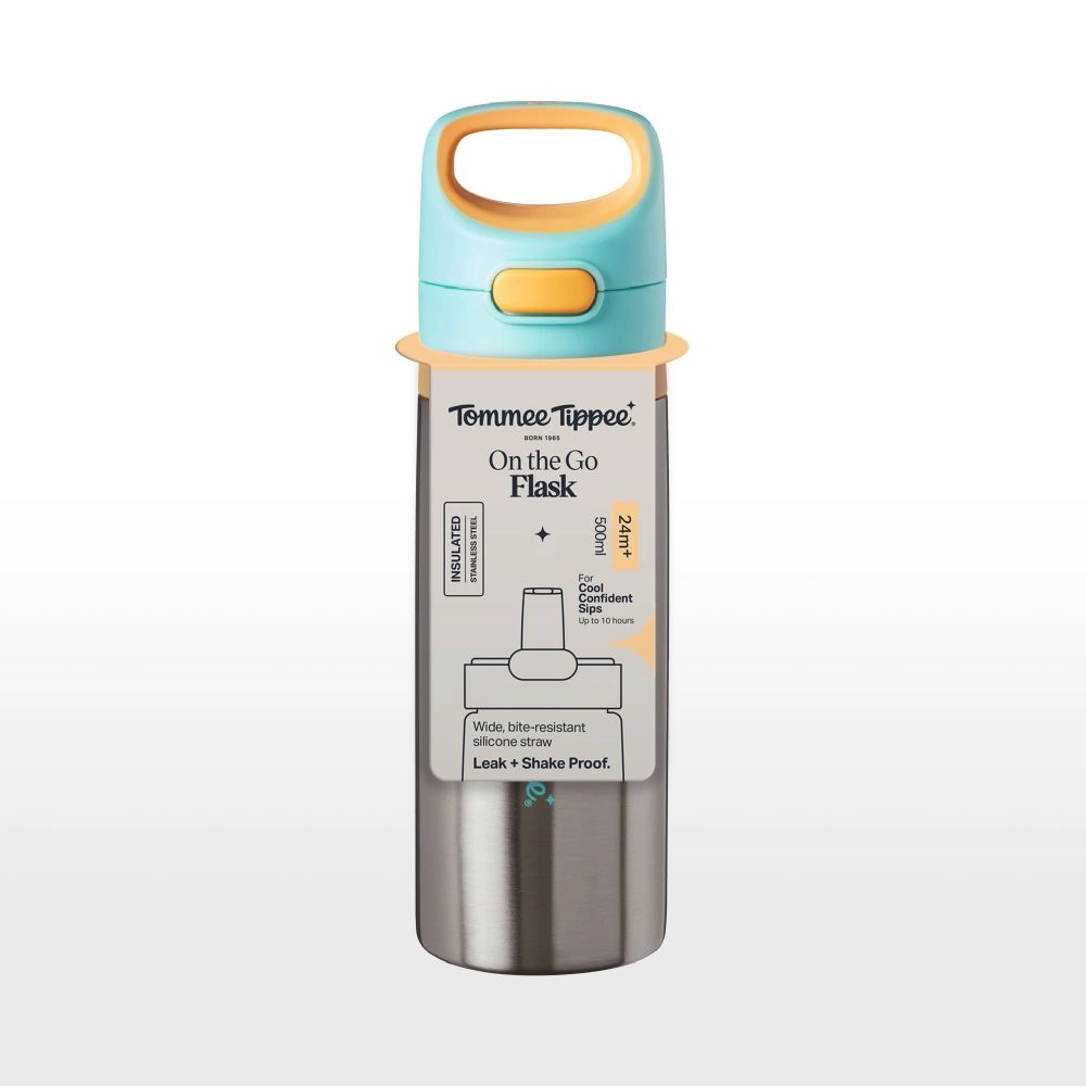 Tommee Tippee On The Go nerezová termoláhev se silikonovým brčkem, 500 ml, 24m+