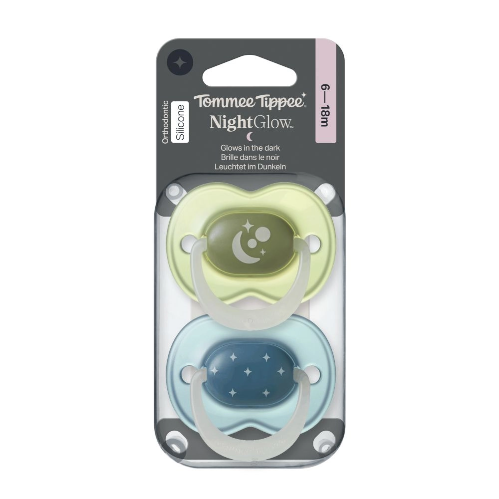 Tommee Tippee Night silikonový dudlík, 6-18m, Boy, 2ks