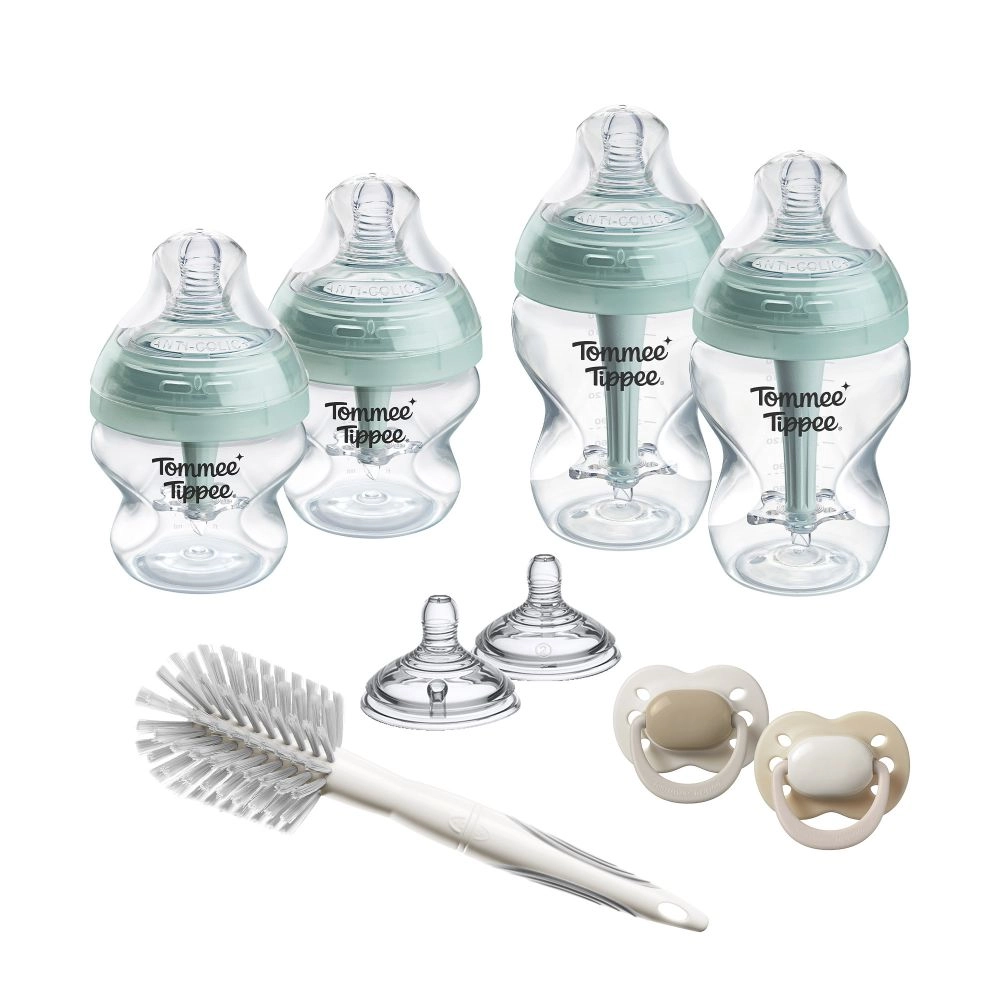 Tommee Tippee Advanced ANTI-COLIC novorozenecký starter kit samosterilizačních lahviček, extra pomalý a pomalý průtok, 150 ml a 260 ml, 0m+, bíla a zelená