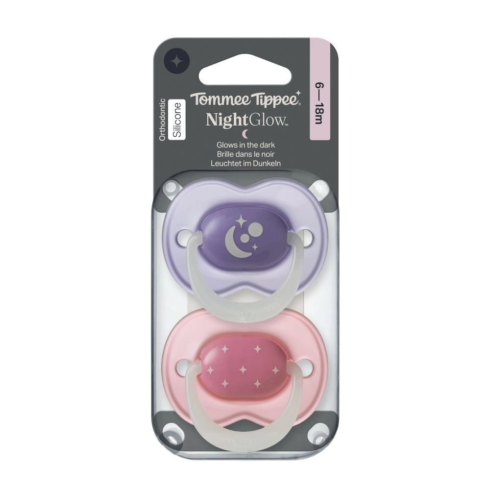 Tommee Tippee Night silikonový dudlík, 6-18m, Girl, 2ks