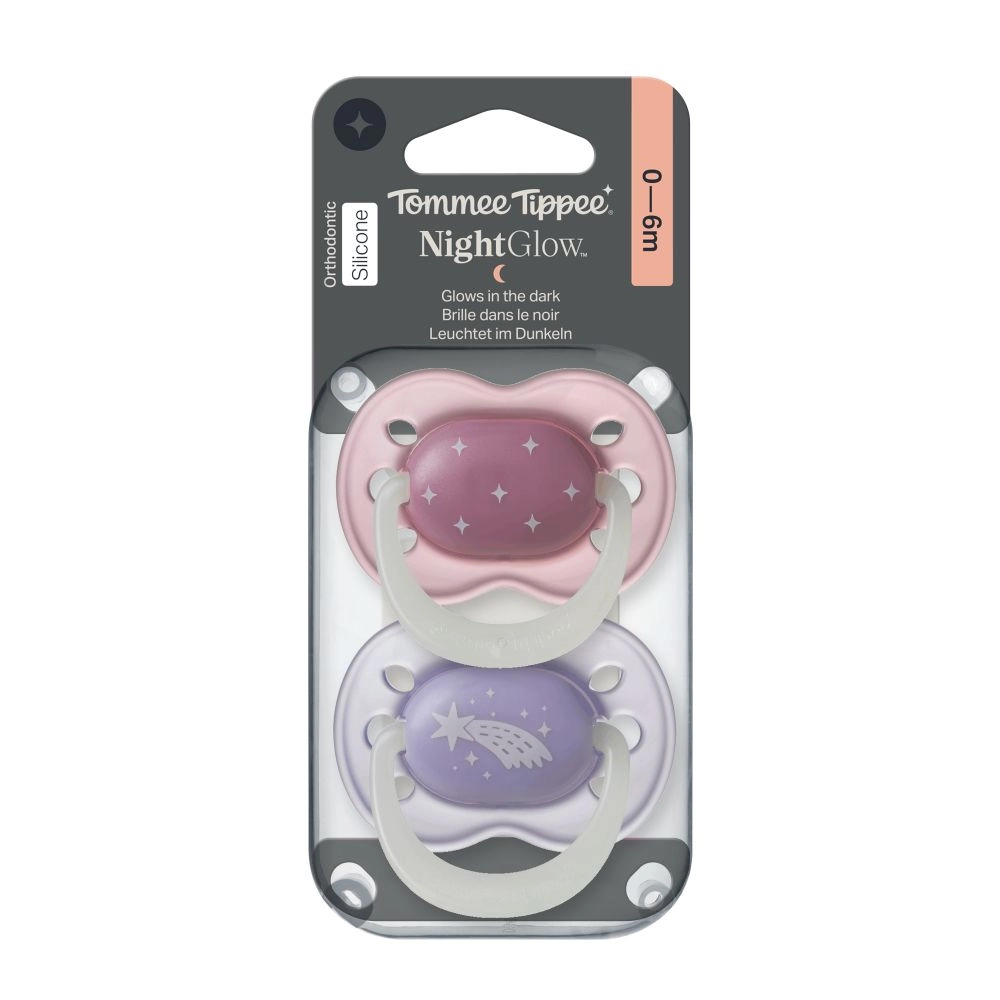 Tommee Tippee Night silikonový dudlík, 0-6m, Girl, 2ks