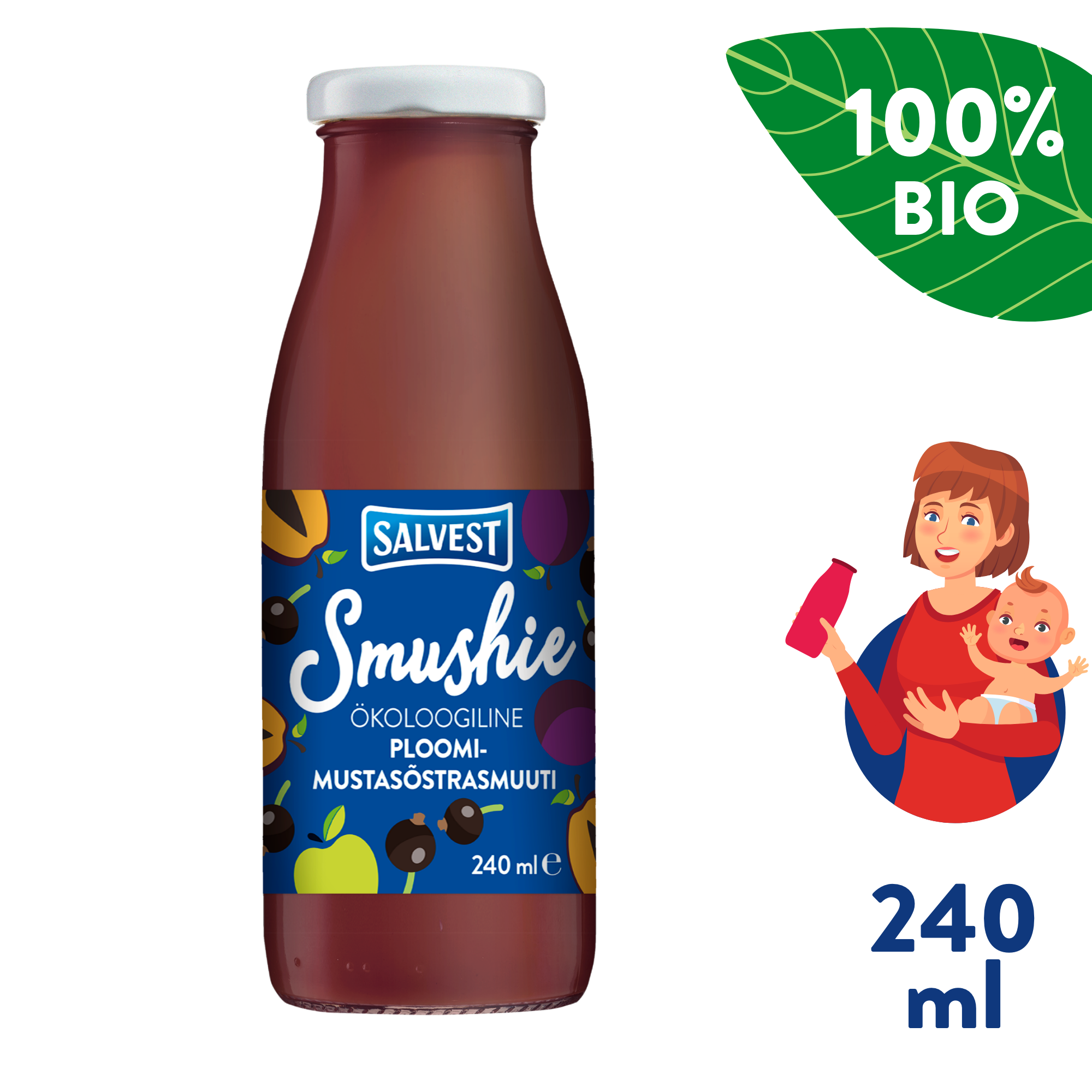 SALVEST Smushie BIO Ovocné smoothie s černým rybízem a švestkami (240 ml)