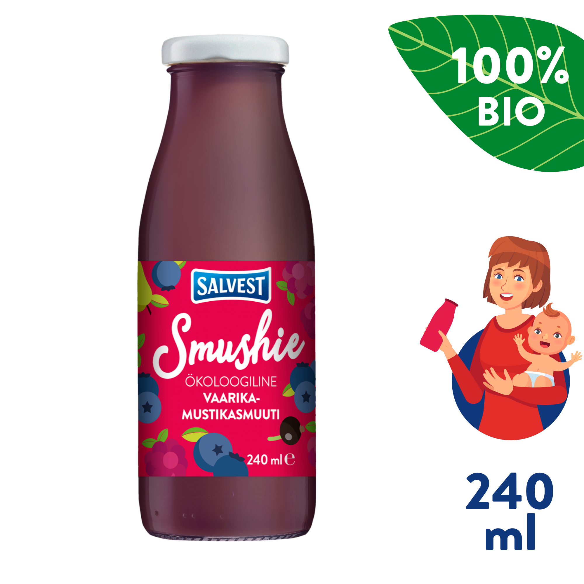 SALVEST Smushie BIO Ovocné smoothie s borůvkami, malinami a černým rybízem (240 ml)