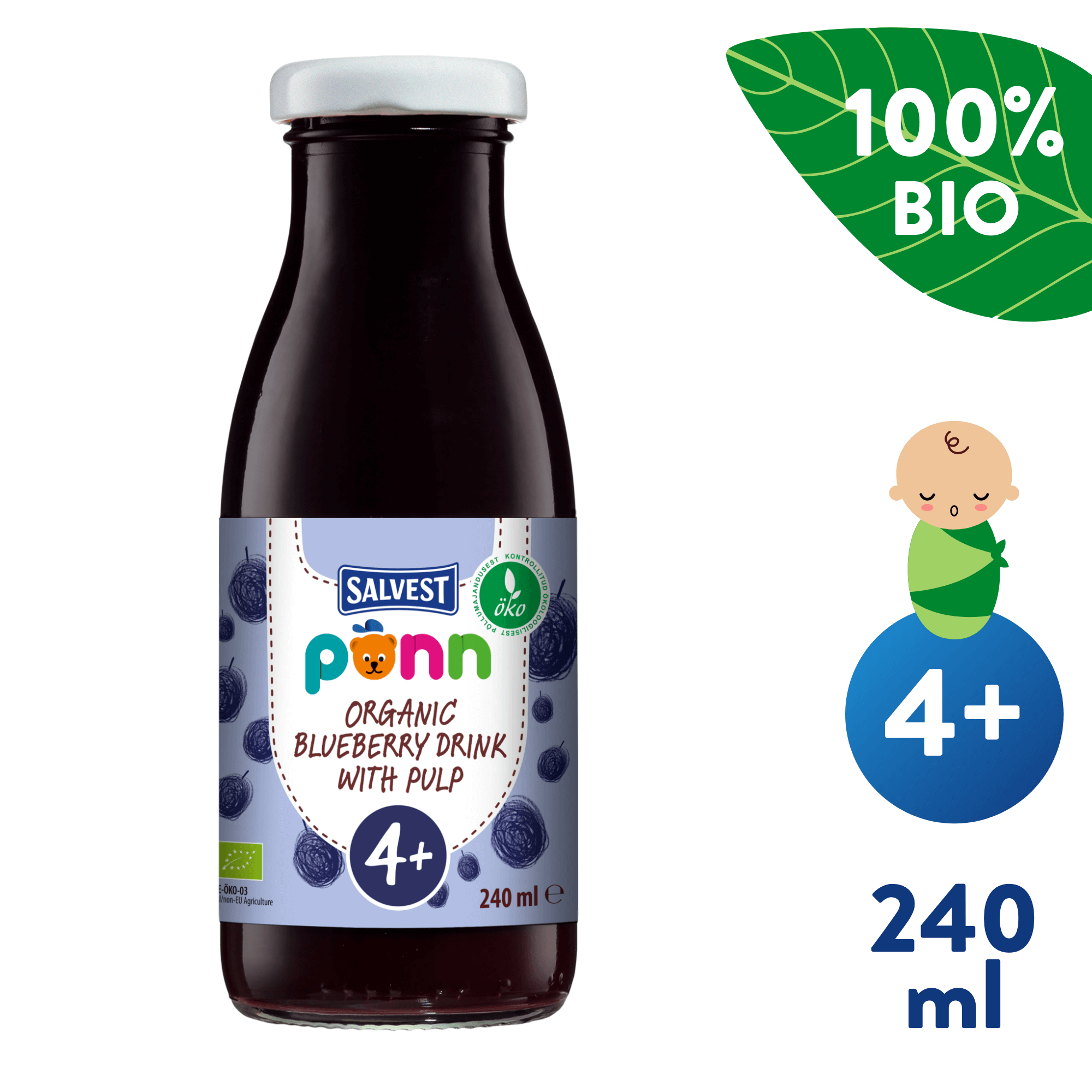 SALVEST Põnn BIO Borůvková šťáva s dužinou (240 ml)