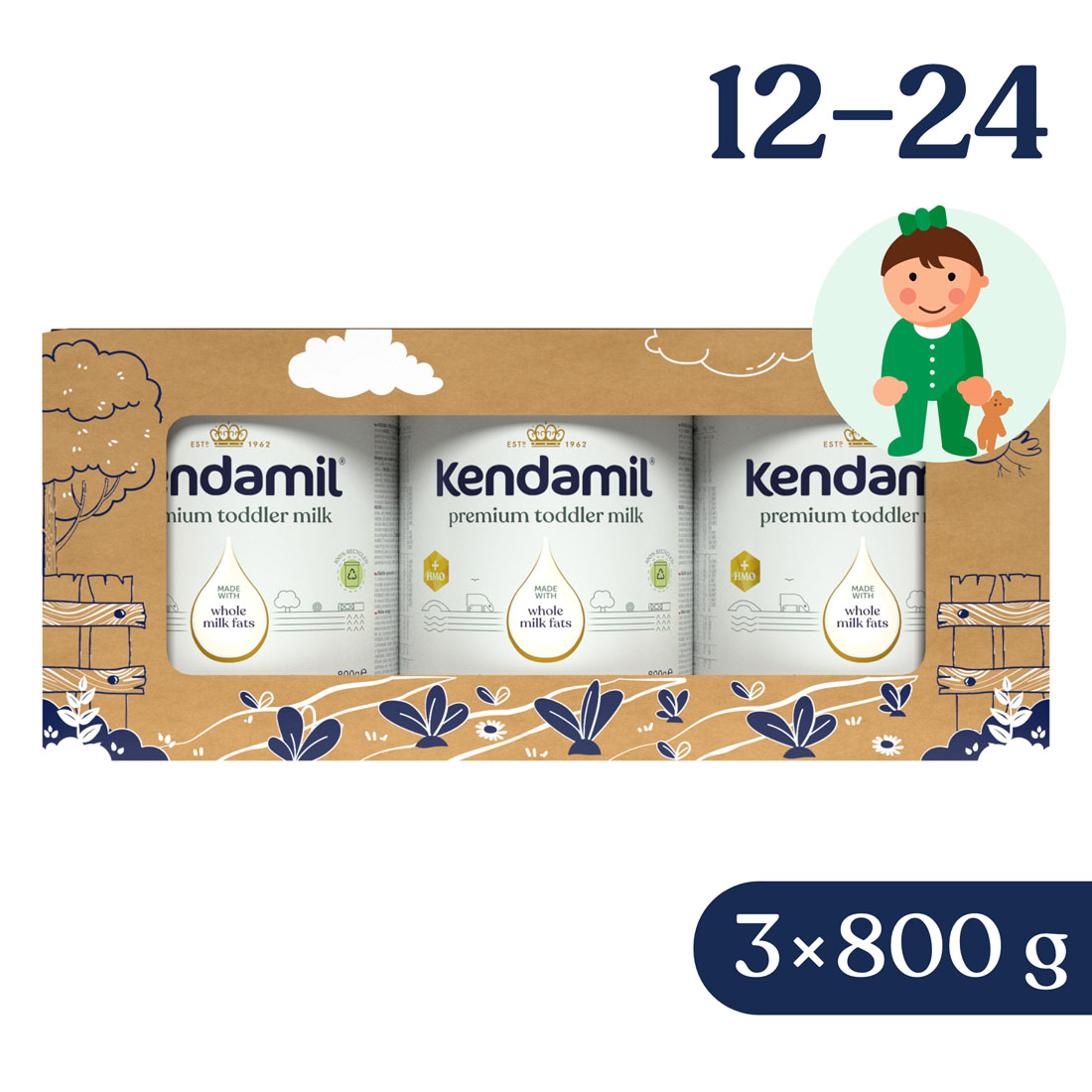 Kendamil Premium 3 HMO+ (3× 800 g), pohádkové balení s divadlem O veliké řepě