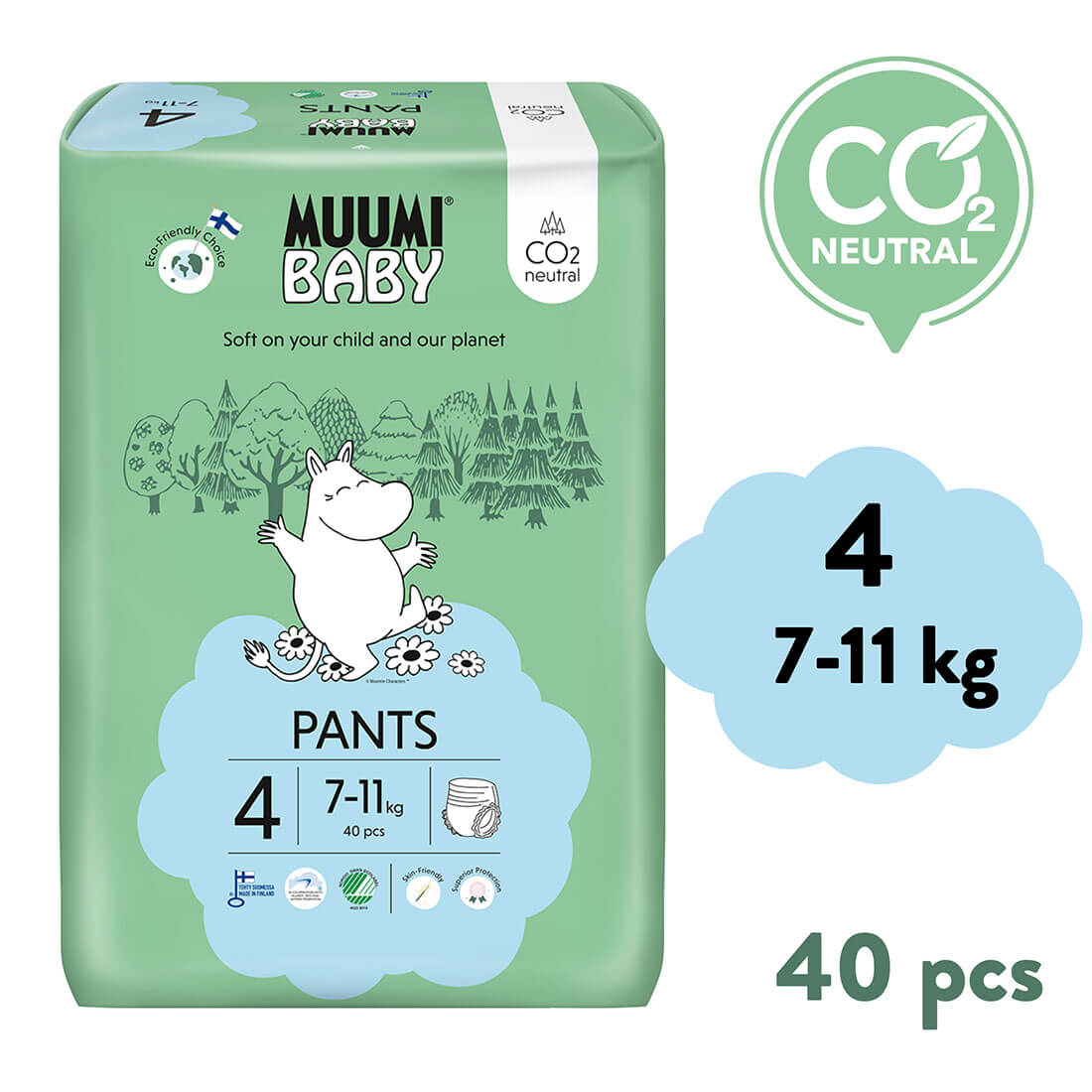 Muumi Baby Pants 4 Maxi 7-11 kg (40 ks), kalhotkové eko pleny