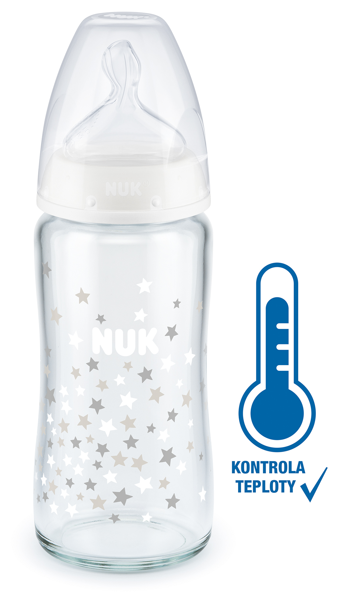 Nuk skleněná kojenecká láhev FC s kontrolou teploty bílá 240 ml