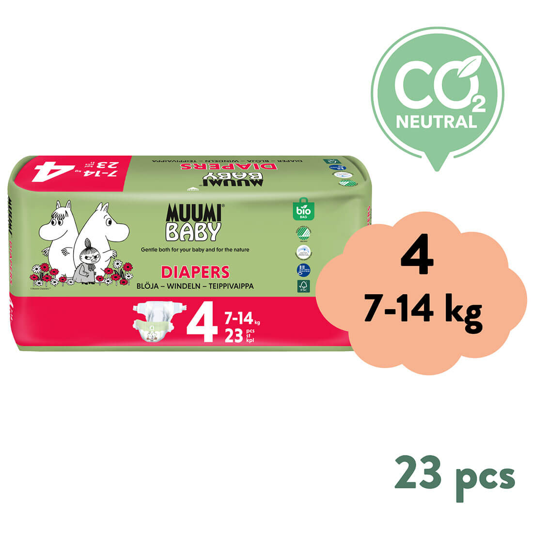 Muumi Baby 4 Maxi 7–14 kg (23 ks), eko pleny